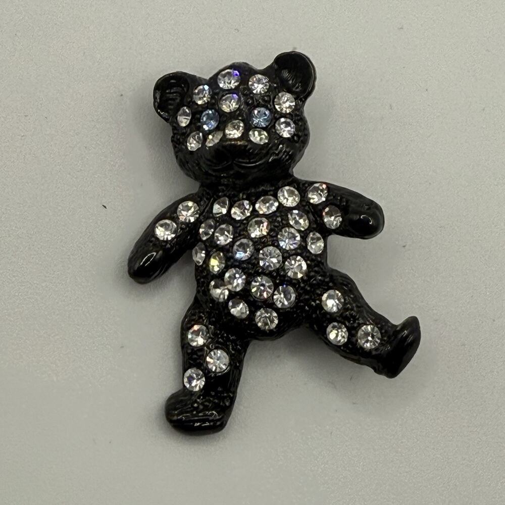Vintage Lot of Two Teddy Bear Brooch Pins Gold Tone Black Enamel‎ Rhinestone - Picture 4 of 7